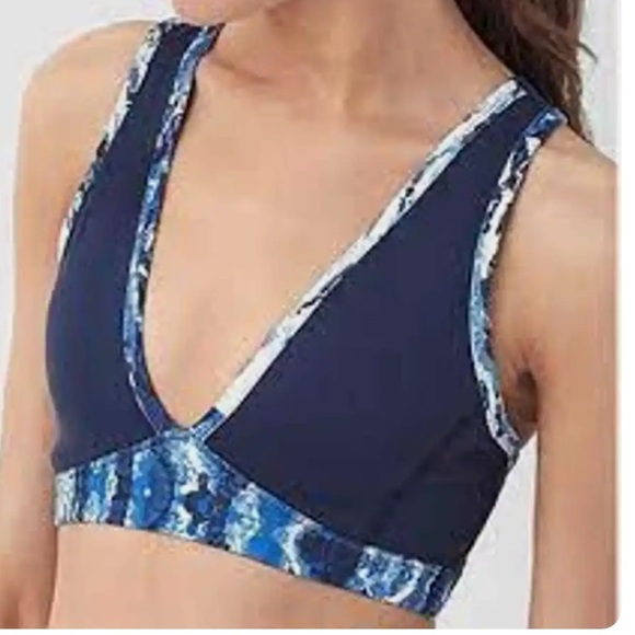 NWT Splendid Studio Size S Navy Blue Python Sports Bra Deep V Strappy Back - Picture 1 of 14